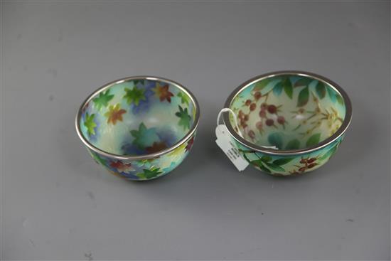 Two Japanese plique a jour enamel bowls, diameter 12.5cm